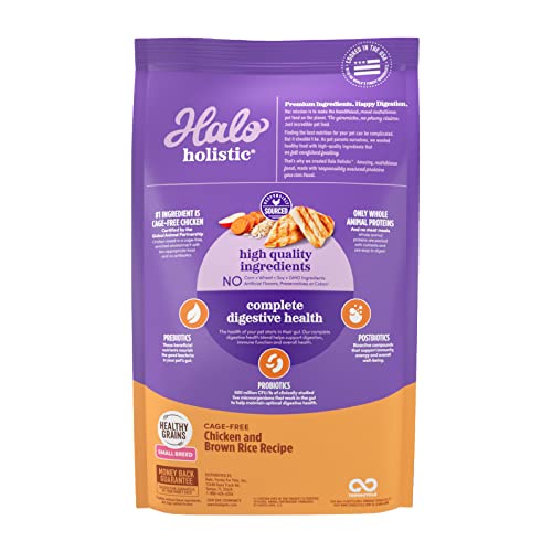  Halo Holistic Dog Food, Complete Digestive Health Cage-Free Chicken And Brown Rice Recipe, Dry Dog Food Bag, Small Breed Formula, 3.5-lb Bag