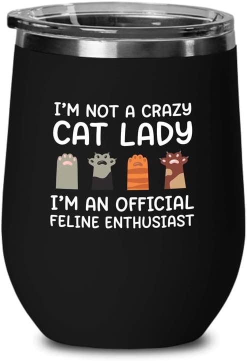  Flairy Land Cat Lady Black Wine Tumbler 12oz - Passionate About Cats -Cat Funny Gifts Cat Mom Cat Grandma Pet Paw Kitten Whiskers Cat Lovers Feline Cat Person Cat Rescuer