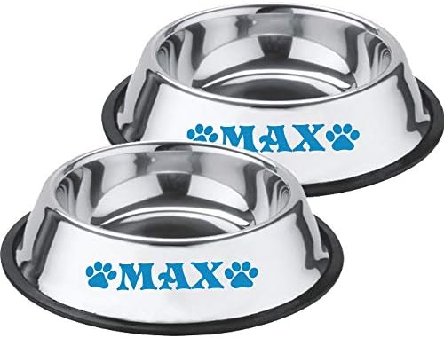  Jeyfel Decals: Personalized Stainless Steel Pet Bowl Set. Dog, Cat. 16 OZ. (2 Cups) (Pink)
