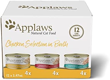  Applaws Natural Wet Cat Food, 24 Pack, Limited Ingredient Food For Cats, Chicken Breast With Cheese In Broth, 2.47oz Cans