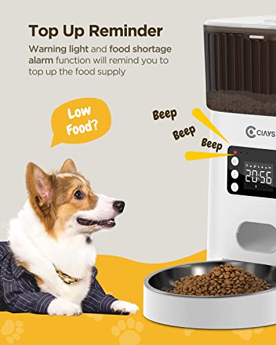  Ciays Automatic Cat Feeders, 4L Cat Food Dispenser Up To 20, 6 Meals Per Day, Pet Dry Food Dispenser For Small Medium Cats Dogs, Dual Power Supply & Voice Recorder, White