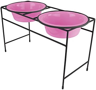 Platinum Pets Double Diner Feeder With Stainless Steel Dog Bowls, 3.5 Cup/28 Oz, Midnight Black, Medium