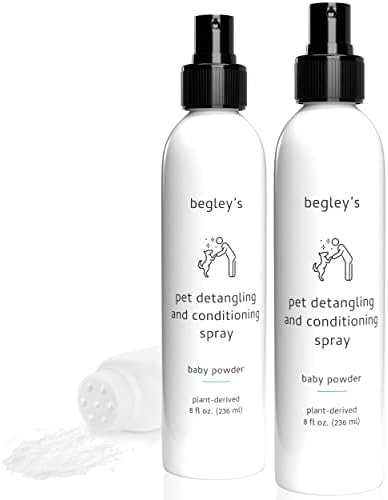  Begley's Natural Pet Detangling Spray - Premium Essential Oil Scented Detangler Spray For Dogs, Puppies & Cats - Dog Leave In Conditioner Spray - Dematting Spray For Dogs & Pets - 16 Oz, Baby Powder
