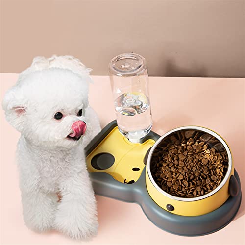  AYENCI Cat Automatic Water, 3 In 1 Dog Food Bowl Automatic Dog Water Dispenser Slow Pet Feeder With 500ml Water Bottles Cat Puppy Bowl Dog Accessories (Color : Yellow)