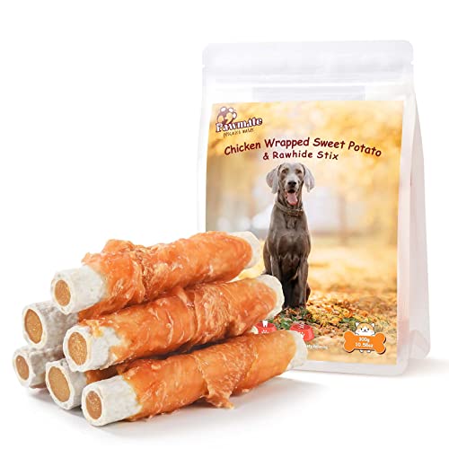  Pawmate Dog Treats Chicken Wrapped Sweet Potato Rawhide Big Stick Long Lasting Dog Treats For Medium Large Dogs