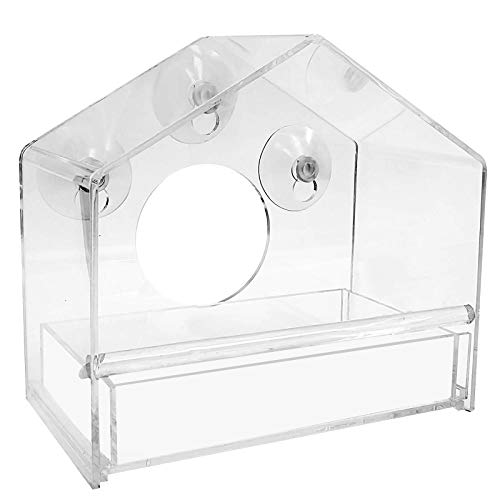  FVOWOH Clear Hanging Hotel Feed Seed Bird Suction Glass Window Table Viewing Pet Toys Time Cat Feeder(l3-Clear)