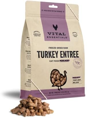  Vital Essentials Freeze Dried Cat Food, Beef & Chicken Mini Nibs 8 Oz
