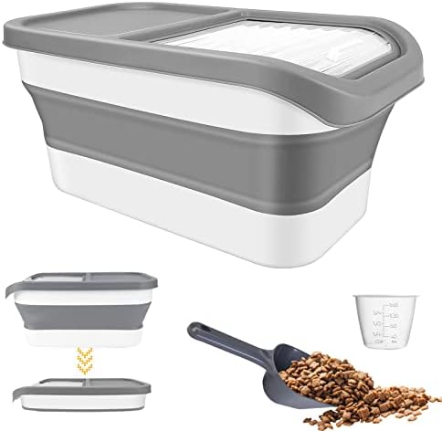  Yummy Sam Collapsible Dog Food Storage Container, 10-20 LB Large Capacity Pet Food Container Bin With Lids, Airtight Cat Food Containers Foldable Kitchen Rice Storage With Measuring Cup Scoop (Yellow)