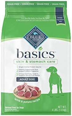  Blue Buffalo Basics Skin & Stomach Care, Grain Free Natural Adult Dry Dog Food, Salmon & Potato 4-lb