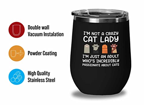  Flairy Land Cat Lady Black Wine Tumbler 12oz - Passionate About Cats -Cat Funny Gifts Cat Mom Cat Grandma Pet Paw Kitten Whiskers Cat Lovers Feline Cat Person Cat Rescuer