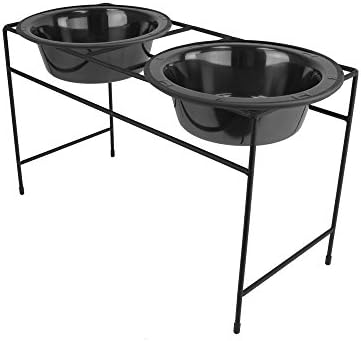  Platinum Pets Double Diner Feeder With Stainless Steel Dog Bowls, 3.5 Cup/28 Oz, Midnight Black, Medium