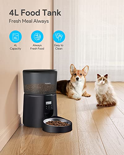  Automatic Cat Feeders,Katalic Clog-Free 4L Cat Food Dispenser With Sliding Lock Lid Storage Timed Feeder For Cat And Dogs With Voice Recorder, Programmable Meal & Portion Automatic Feeder