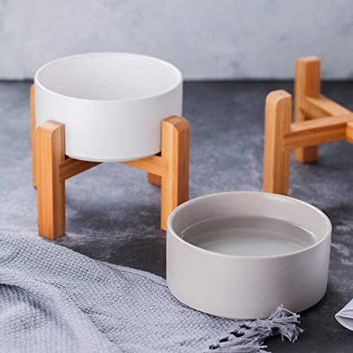  Ceramic Elevated Raised Cat Bowl With Wood Stand No Spill Pet Food Water Feeder Cats Small Dogs