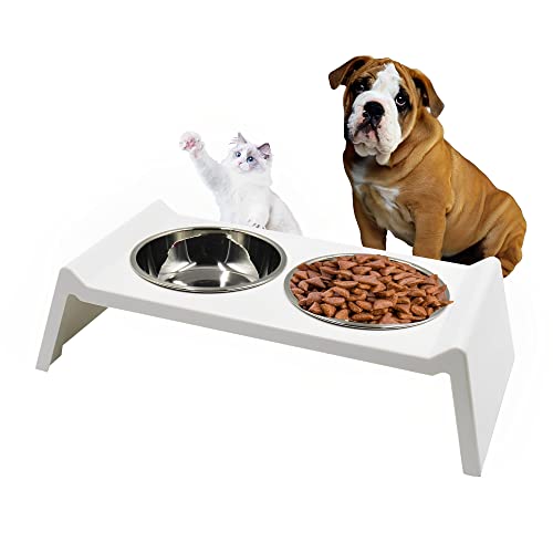  Holyfire Cat Bowl Stand, Puppy Dog Water And Food Bowl Set For Small Dogs, Pet Bowls, White