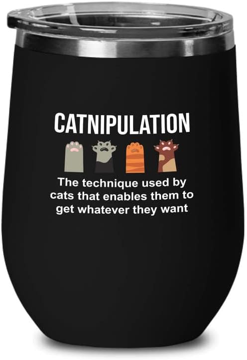  Flairy Land Cat Lady Black Wine Tumbler 12oz - Catnipulation Defiition -Cat Funny Gifts Cat Mom Cat Grandma Pet Paw Kitten Whiskers Cat Lovers Feline Cat Person Cat Rescuer