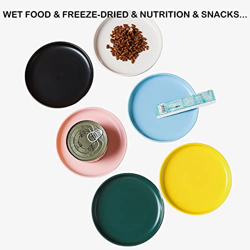  RMNHPTK Ceramic Cat Food Plates Cat Shallow Dish With Non-Slip Pad Cat Feeding Wide Bowls Whisker Relief Cat Dishes Dry Wet Cat Food Bowls