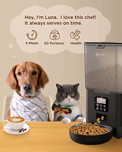  Ciays Automatic Cat Feeders, 5.6L Cat Food Dispenser Up To 20 Portions Control 4 Meals Per Day, Pet Dry Food Dispenser For Small Medium Cats Dogs, Dual Power Supply & Voice Recorder, Black, PAF-A06