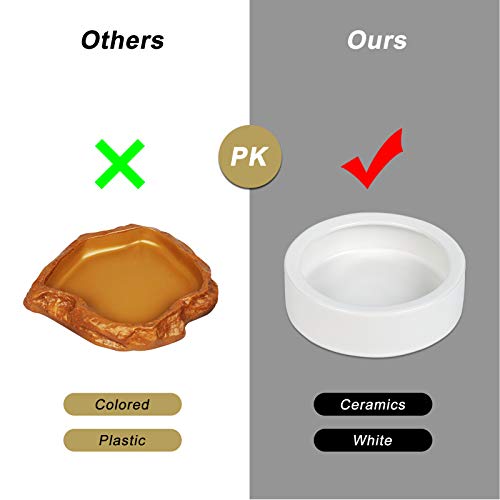  Ceramic Reptile Food And Water Bowl Set Of 3,Mini Reptile Feeding Dish,Worm Dish For Lizard Anoles Bearded Dragons(with Tweezer)