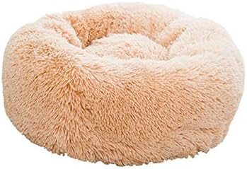  YangYan Super Soft Pet Bed Kennel Dog Round Cat Winter Warm Sleeping Bag Long Plush Puppy Cushion Mat Portable Cat Supplies 46/50/60cm (Color : White Brown, Size : 50cm)