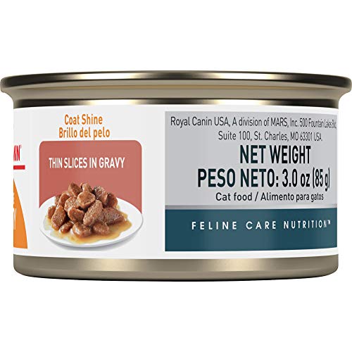  Royal Canin Feline Care Nutrition Hair & Skin Care Thin Slices In Gravy Canned Cat Food, 3 Oz Cans 24-count