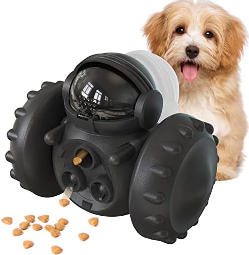  Dog Puzzle Toys, Interactive Treat Toy Food Dispenser, JOSMAX Robot Wheel Slow Feeder Toys For Smart Dogs To Keep Them Busy, Enrichment Toys For IQ Training Mind Improvement - Black