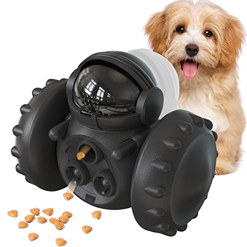  Dog Puzzle Toys, Interactive Treat Toy Food Dispenser, JOSMAX Robot Wheel Slow Feeder Toys For Smart Dogs To Keep Them Busy, Enrichment Toys For IQ Training Mind Improvement - Black