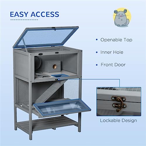  ACQUIRE Grey Wooden Hamster Cage, 2-Tier Small Animals Hutch, W/Storage Shelf, Tray, 23.5" L X 15.75" W X 35.5" H