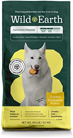  Wild Earth Vegan Dry Dog Food Performance Formula | Plant-Based Vegetarian Kibble | Wheat-Free, Allergen-Free, Veterinarian-Developed | Veggie Chick'n Kabob Flavor, 4lb Bag
