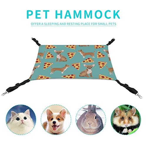  Whetklo Pet Cage Hammock,Chihuahua Dog Pizza Novelty Food Print Cute Dog Canvas Hanging Bed Reversible Small Pet Hammock For Kittens Cats Rat And Small Animals