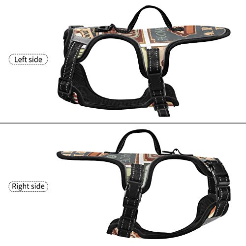  Oyihfvs Retro Metal Style Vintage Posters For Food Coffee Beer Dog/Cat Vest Harness, Reflective Adjustable Antiskid No Pull Pet Harness With Leash Clips Easy Control Handle For Cats Dogs M