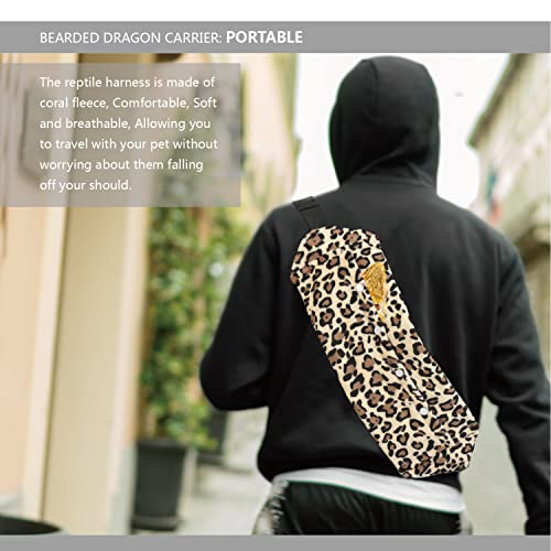  Bearded Dragon Leash & Leopard Pattern Carrier, Lizard Adjustable Harness With Leather Wings And Sling Bag, With Beardie's Leopard Pattern Coat, Reptile Small Pet Batwing Accessories For Outdoor