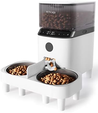  PETVIAGA Elevated Automatic Cat Feeders For 2 Cats, 5L Multiple Cat Feeder With Timer, 2-Way Divider & Raised Stainless Steel Bowls, Timed Dog Food Dispenser With 1-6 Meals & 20 Portions Control
