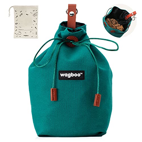  Wagboo Green Canvas Dog Treat Pouch Drawstring | Pet Training Hands-Free Snack Food Bag Kibble Jerky Hook Clip Pants Modern Simple Easy Black …