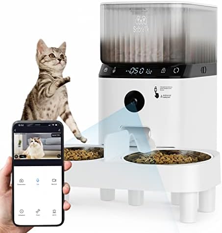  Sobralik Automatic Cat Feeders, Smart Timed Automatic Dog Feeder, HD Camera Voice And Video Recording, Cat Food Dispenser Portion, 2.4G Wi-Fi Enabled App Control, 5L Capacity For Cats Dogs