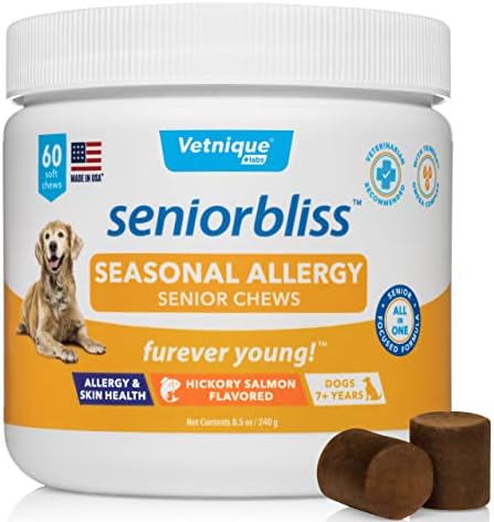  Vetnique Labs Seniorbliss Aging Dog (7+) Senior Dog Vitamins And Supplements, Supports Heart, Allergy, Arthritis, Skin And Coat - Furever Young (Probiotic Chew, 30ct)