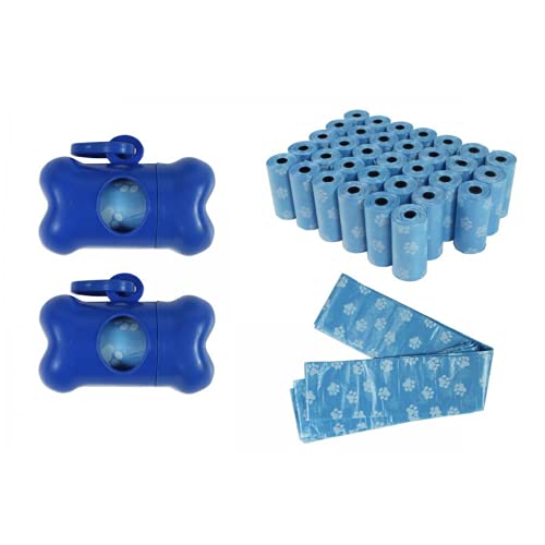  680 Dog Poo Bags On Roll With Holder Black Dog Poo Bags Without Tie Handles Poo Bags For Dogs, Dog Waste Bag Measures 12 X 37 Cm - Black Dog Poo Bag- Doggy Bags 2 X Holder Included (Blue)