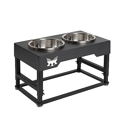  Raised Dog Bowl, Elevated Dog Bowl Adjustable To 3 Heights (9.9", 12", 16") With 2 Stainless Steel Dog Bowls For Small, Medium & Large Dogs Storing Food And Water, Black