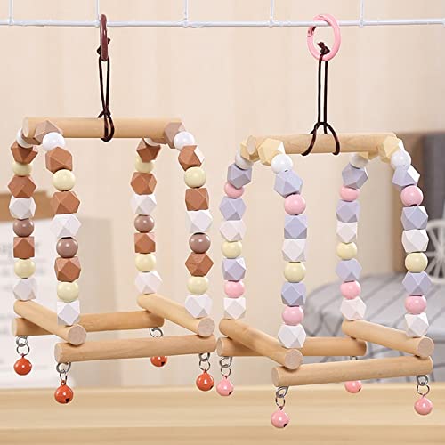  JYDQM 1PC Natural Wooden Parrots Toy Hanging Swing Perch Birds Colorful Wooden Beads Bird Supplies Parrot CageToys (Color : B)