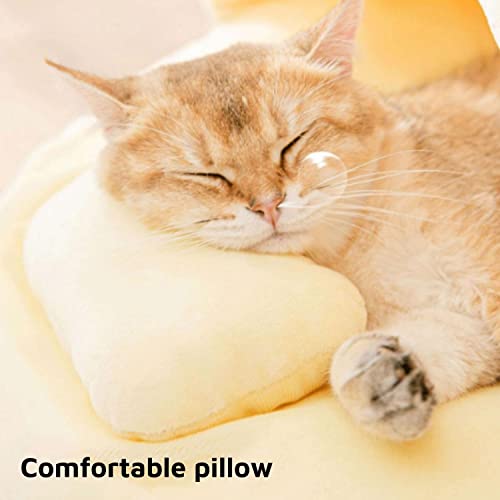GENERIC Semi-Enclosed Cat Bed - Lovely Round Food Print Kennel Cat Bed Mat Cushion Bed House Kitten Cute Cat Soft Cave Bed For Dog Cat Pet Supply Home Décor