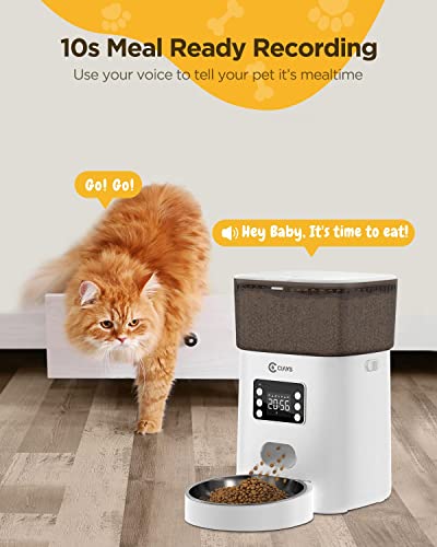  Ciays Automatic Cat Feeders, 4L Cat Food Dispenser Up To 20, 6 Meals Per Day, Pet Dry Food Dispenser For Small Medium Cats Dogs, Dual Power Supply & Voice Recorder, White