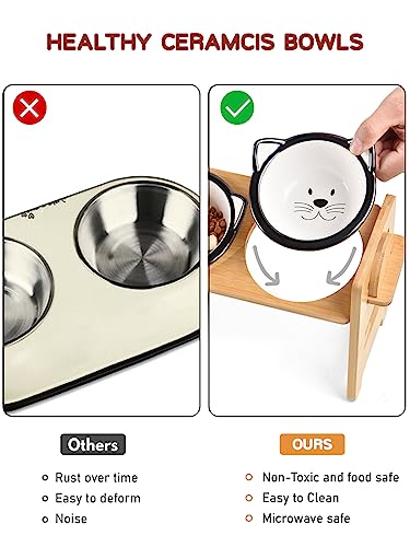  LoeJan 6 Adjustable Heights Elevated Cat Bowls Stand, 15° Tilted Raised Food Feeding Ceramic Dishes With Stand For Small Size Dogs And Cat