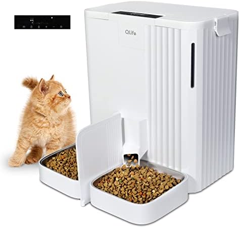  QLIFE Automatic Cat Dog Feeder: Dry Food Dispenser For Dog, Auto Pet Feeder, Portion Control Automatic Dog Feeder (Black WiFi, 4L)
