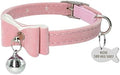  Kuntrona Cat Collar With Bell Personalized Kitten Puppy ID Tag Bowknot Collar Customized Cat Dog Collars Name Pink Blue Free Engraving Red XS