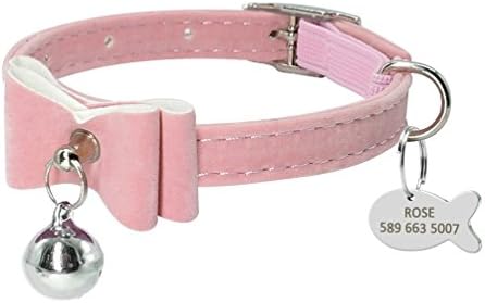  Kuntrona Cat Collar With Bell Personalized Kitten Puppy ID Tag Bowknot Collar Customized Cat Dog Collars Name Pink Blue Free Engraving Red XS