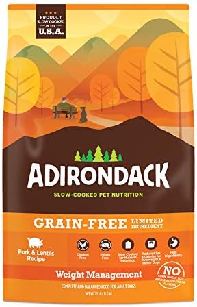  Adirondack Dog Food Made In USA [Limited Ingredient Grain Free Dog Food], Weight Management Dry Dog Food, Pork And Lentils Recipe, 4 Lb. Bag