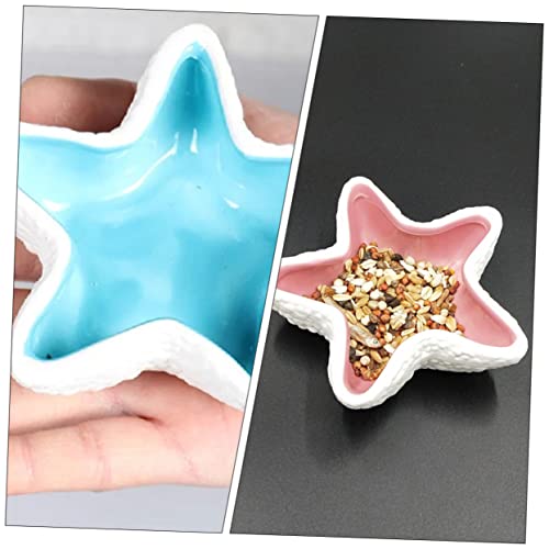  EVANEM 2pcs Pentagram Food Bowl Bird Cage Feeder Ceramic Water Bowl Bunny Feeder Hamster Feeding Bowl Small Pet Feeder Bird Cage Water Food Feeder Pet Food Bowl Pet Supply Blue Ceramics