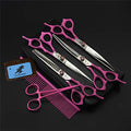  Pet Grooming Scissors Upscale Cat Dog 4 Pcs Set Pink Paint Handle Professional Trimmer Kit Premium 7.0 Inch 6CR Steel Beauticians Straight Cutting & Thinning & Curved Shears Combs