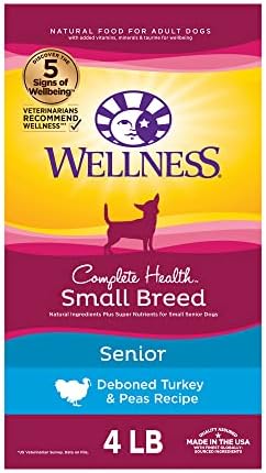  Wellness Complete Health Small Breed Dry Dog Food With Grains, Natural Ingredients, Made In USA With Real Turkey, For Dogs Up To 25 Lbs, (Adult, Turkey & Oatmeal, 4-Pound Bag)