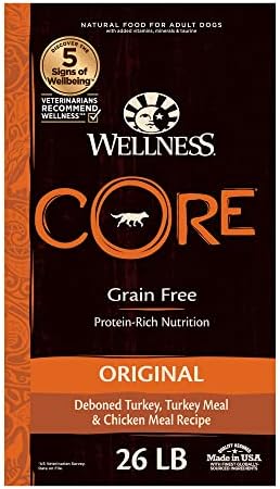  Wellness CORE Grain-Free High-Protein Dry Dog Food, Natural Ingredients, Made In USA With Real Meat, All Breeds, For Adult Dogs (Original Turkey & Chicken, 4-Pound Bag)