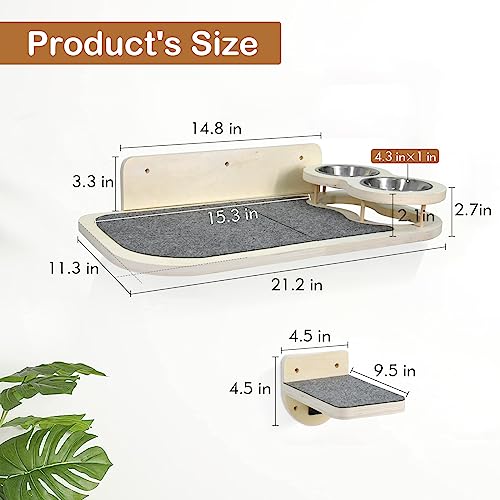  Cat Wall Shelves With 2 Steps,Cat Wall Mounted Shelves And Perches Set,Cat Wall Furniture With 2 Cat Bowls For Indoor Cats,Cat Climbing Shelf Hammock With Climbing Shelf Perches Plush Covered
